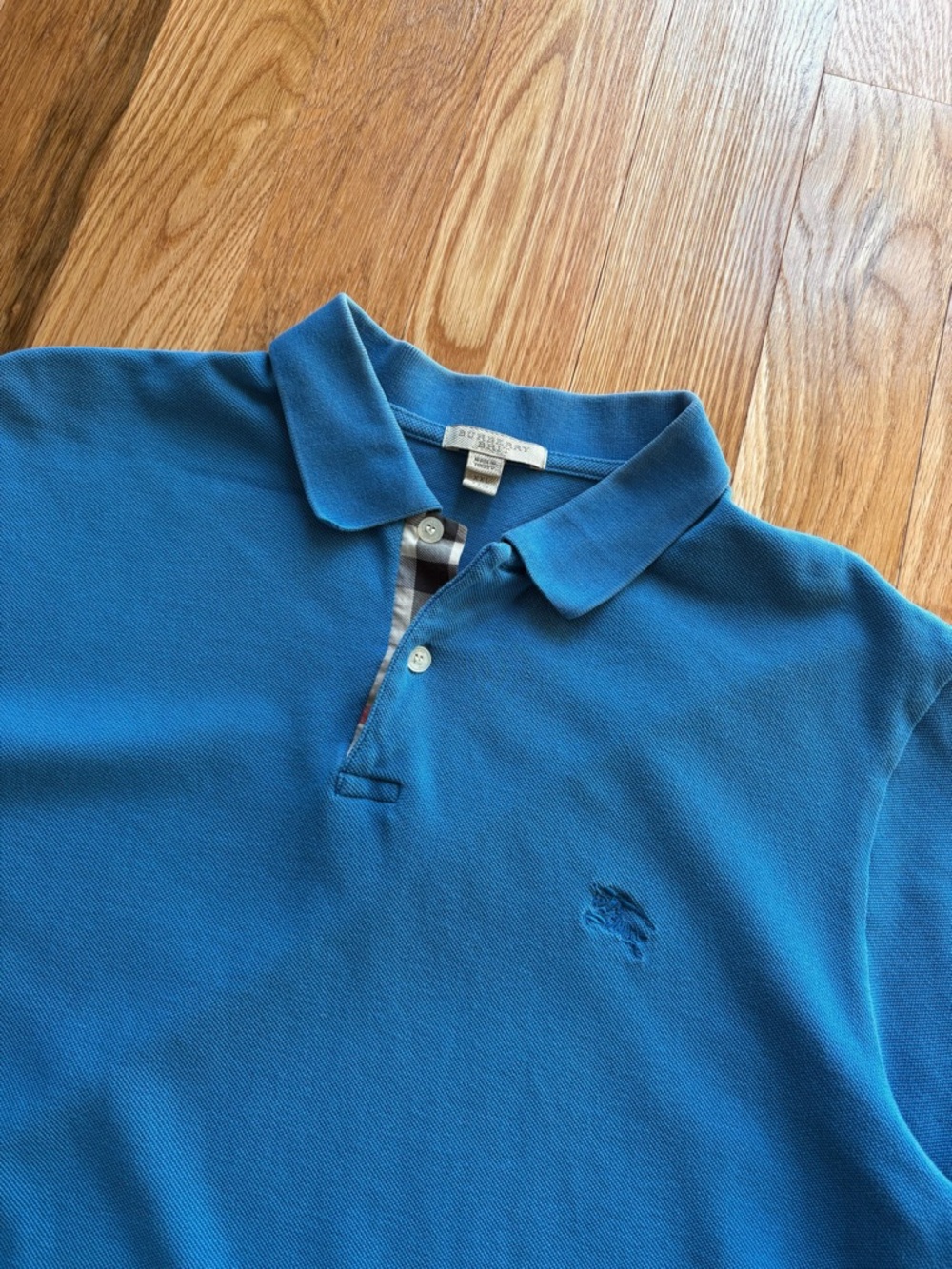 Burberry Brit Nova Check Golf S/S Polo Shirt Preppy Light Blue 100% Cotton Large